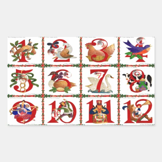 Sticker Rectangulaire 12 Jours De Caillot De Noël Imprimer Cadeaux (Devant)