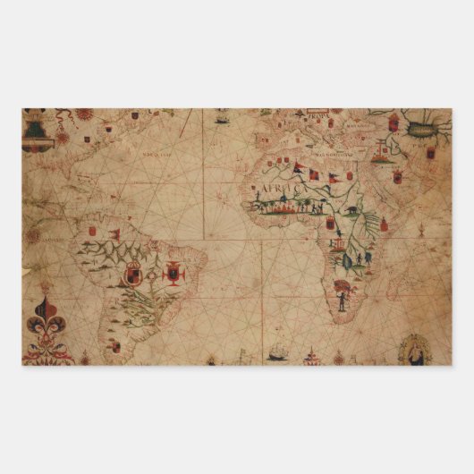 Sticker Rectangulaire 1633 Atantic Ocean Portolan Chart - Pascoal Roiz (Devant)