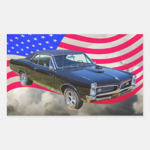 Sticker Rectangulaire 1967 Pontiac GTO et drapeau américain