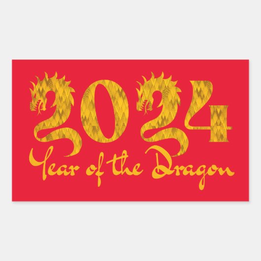 STICKER RECTANGULAIRE 2024 ANNÉE DU DRAGON OR (Devant)