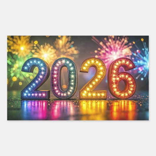 Sticker Rectangulaire 2026, Happy New Year Celebration, (Devant)