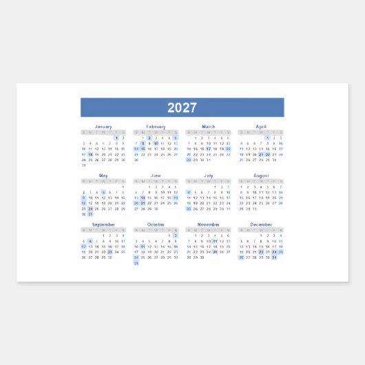 Sticker Rectangulaire 2027 Rectangular Monthly Calendar (Devant)