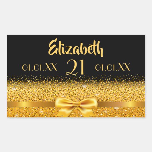 Sticker Rectangulaire 21e anniversaire or noir enregistrer la date (Devant)