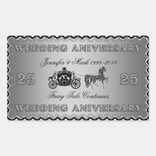 Sticker Rectangulaire 25e anniversaire Mariage-Mariage cheval et transpo (Devant)