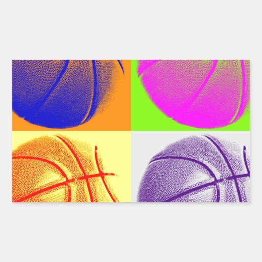 Sticker Rectangulaire 4 couleurs Pop Art Basketball (Devant)