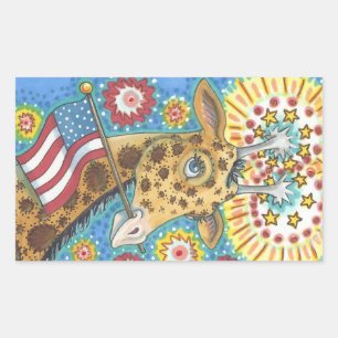 Sticker Rectangulaire 4 juillet BILLETS EN GIRAFFE PATRIOTIQUE Rec, feui