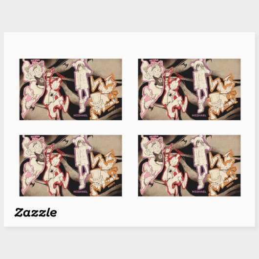 Sticker Rectangulaire 4 Petits monstres - Groupe (Feuille)