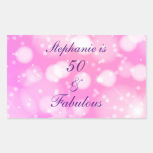 Sticker Rectangulaire 50 Et Fabuleux Anniversaire Rose Rose Purple Glitt