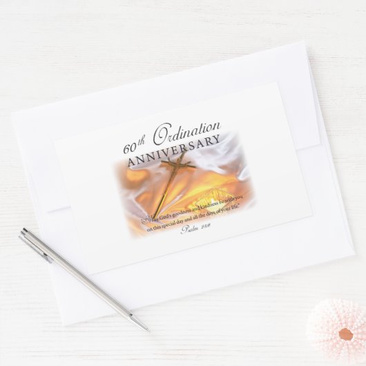Sticker Rectangulaire 60e anniversaire d'ordination, bougie croisée (Enveloppe)