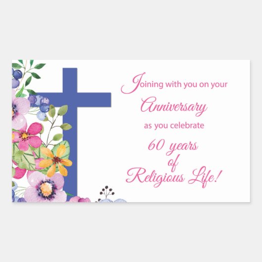 Sticker Rectangulaire 60e Anniversaire, Nun, Religious Life Cross (Devant)