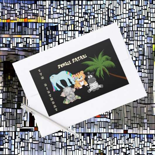 Sticker Rectangulaire 7e anniversaire Jungle Safari Elephant Zebra Unico