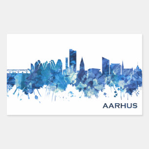 Sticker Rectangulaire Aarhus Danemark Skyline Blue