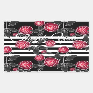 Sticker Rectangulaire Abstrait moderne roses rouges feuilles croisées fl