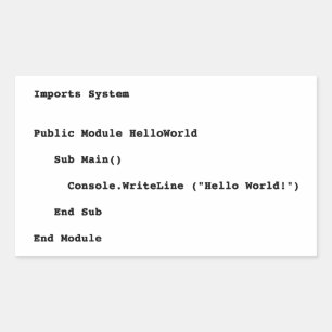 Sticker Rectangulaire Accueil du monde de Visual Basic Hello