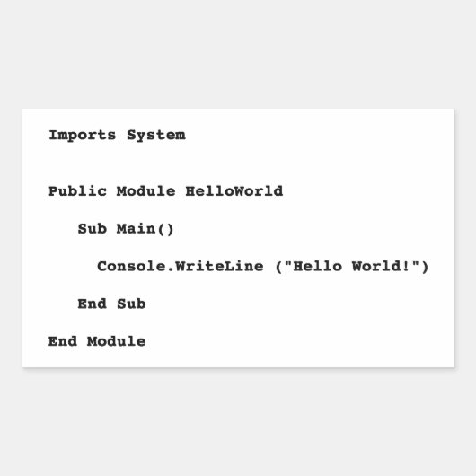 Sticker Rectangulaire Accueil du monde de Visual Basic Hello (Devant)