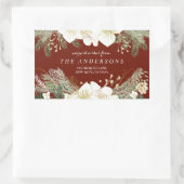 Sticker Rectangulaire Adresse de retour de Noël de feuillage rouge (Sac)