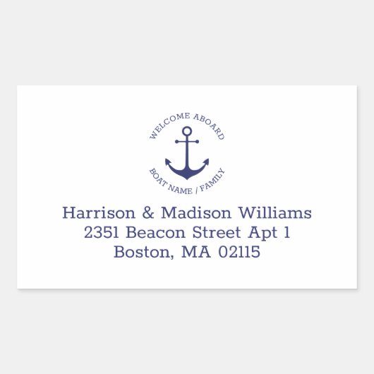Sticker Rectangulaire Adresse de retour du monogramme bleu d'ancrage nau (Devant)