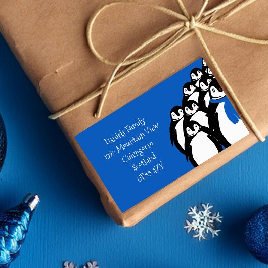 Sticker Rectangulaire Adresse de retour Pingouin de Noël Bleu