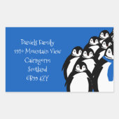 Sticker Rectangulaire Adresse de retour Pingouin de Noël Bleu (Devant)