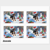Sticker Rectangulaire Affenpinscher Festive de Noël Scène de neige (Feuille)