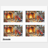Sticker Rectangulaire Affenpinscher Sitting Fireplace Christmas Lights (Feuille)
