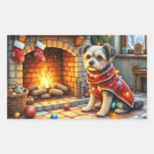 Sticker Rectangulaire Affenpinscher Sitting Fireplace Christmas Lights (Devant)