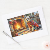 Sticker Rectangulaire Affenpinscher Sitting Fireplace Christmas Lights (Enveloppe)