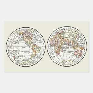 Sticker Rectangulaire Affiche de globe de carte du monde vintage 1916 Hé