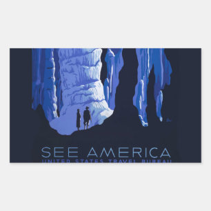 Sticker Rectangulaire Affiche de voyage de spéléologie Cavernes Voyage V