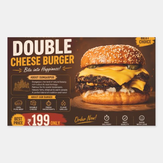 Sticker Rectangulaire Affiche promotionnelle de Burger Double Fromage Pr (Devant)