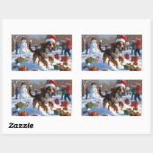Sticker Rectangulaire Afghanistan Hound Festive Snow Scene (Feuille)
