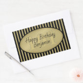 Sticker Rectangulaire Âge subtil Bande Noire et Or Joyeux anniversaire (Enveloppe)