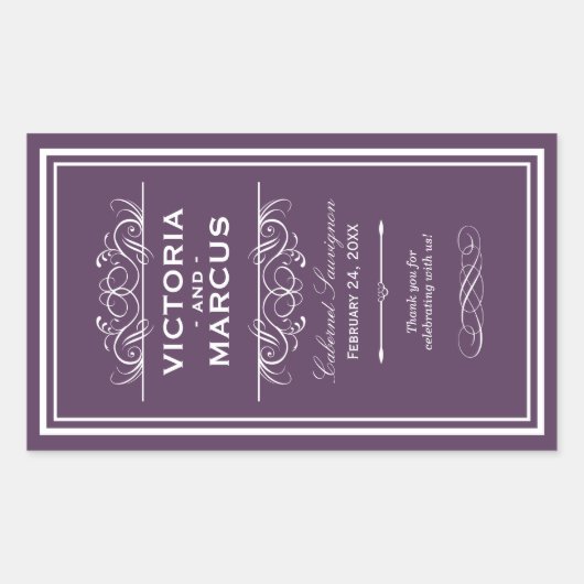 Sticker Rectangulaire Aiguille Mariage Vin Bouteille Monogramme Favorise (Devant)