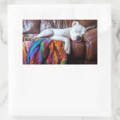 Sticker Rectangulaire Aimer Pitbull Chien Dormir sur le canapé (Sac)
