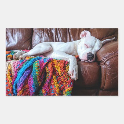 Sticker Rectangulaire Aimer Pitbull Chien Dormir sur le canapé (Devant)