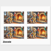 Sticker Rectangulaire Airedale Terrier Fireplace Christmas Lights (Feuille)