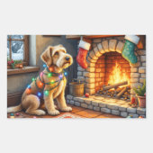 Sticker Rectangulaire Airedale Terrier Fireplace Christmas Lights (Devant)