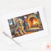 Sticker Rectangulaire Airedale Terrier Fireplace Christmas Lights (Enveloppe)