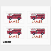 Sticker Rectangulaire Ajouter votre nom Red Fire truck Personnalisé (Feuille)