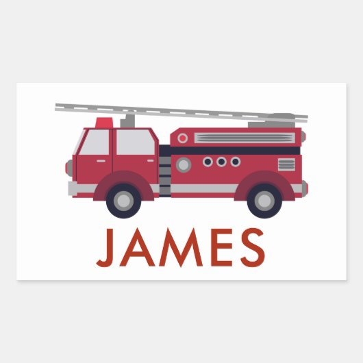 Sticker Rectangulaire Ajouter votre nom Red Fire truck Personnalisé (Devant)