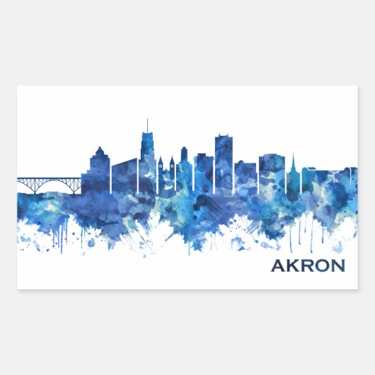 Sticker Rectangulaire Akron Ohio Skyline Blue (Devant)