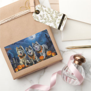 Sticker Rectangulaire Alaskan Malamute Halloween Éffrayant
