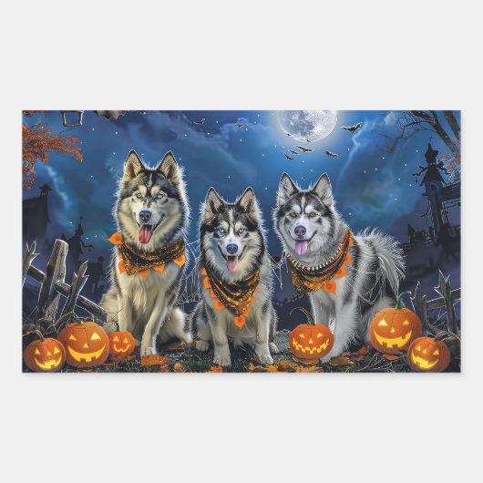 Sticker Rectangulaire Alaskan Malamute Halloween Éffrayant (Devant)