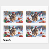 Sticker Rectangulaire Alaskan Malamute Noël Festive Scène de neige (Feuille)