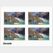 Sticker Rectangulaire Alaskan Mountain View avec bateau (Feuille)