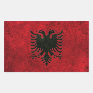 Sticker Rectangulaire Albanian Flag Aged Steel Effect