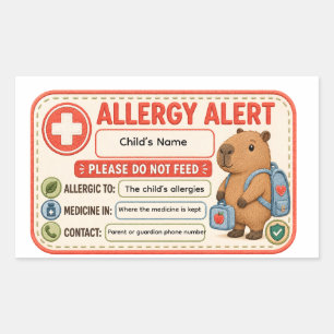 Sticker Rectangulaire Alerte d'allergie personnalisée de capybara pour l