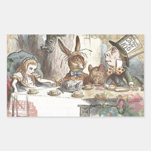 Sticker Rectangulaire Alice au pays des merveilles Mad Tea Party Art (Devant)