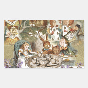 Sticker Rectangulaire Alice Aventures Classique Wonderland Thé Party