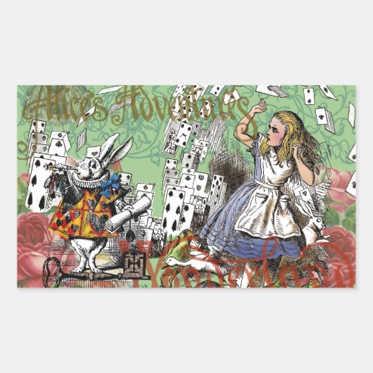 Sticker Rectangulaire alice cartes pays des merveilles (Devant)